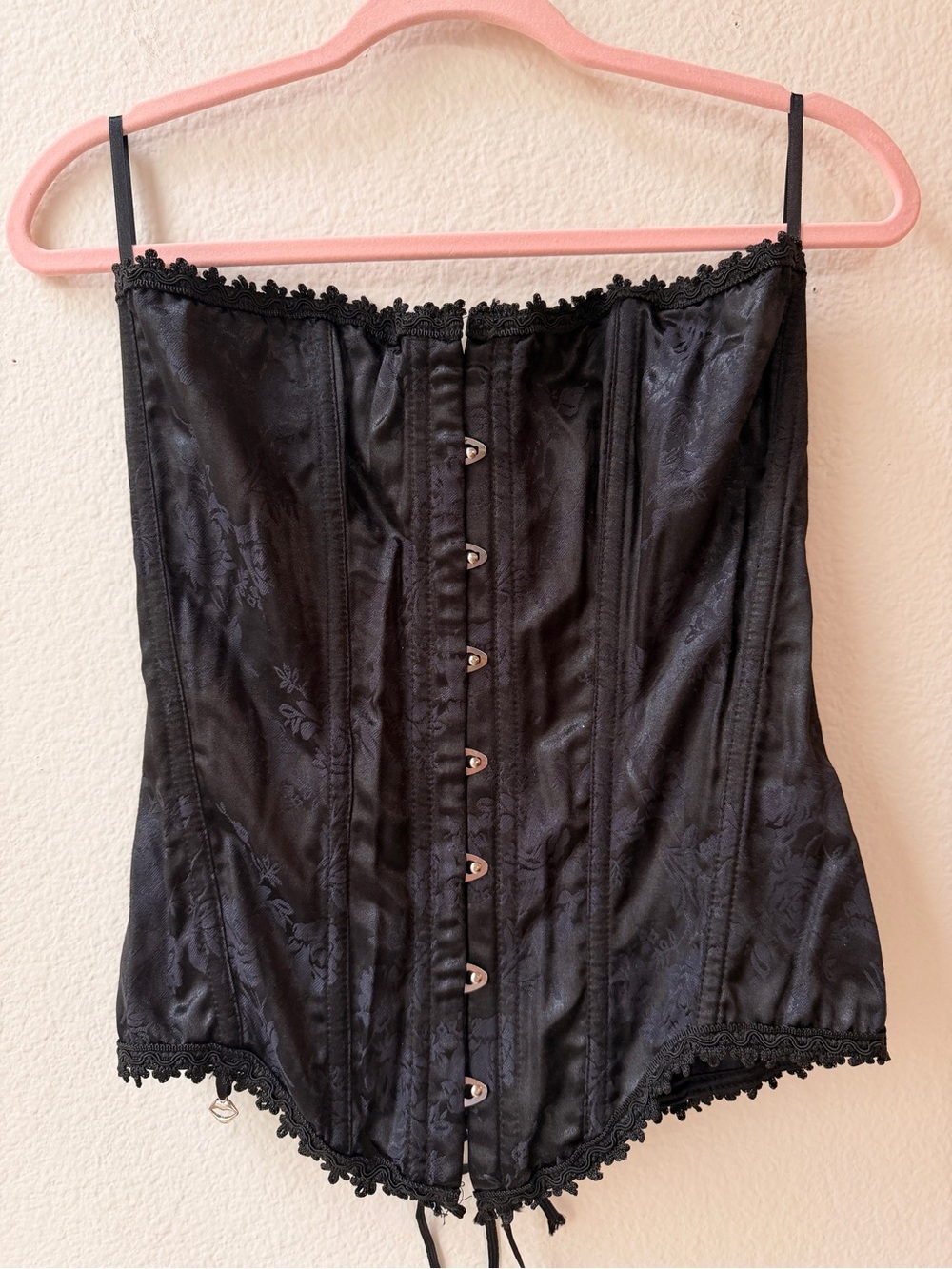 Y2K Black Brocade Lace Up Corset Goth Whimsigoth Bustier‎ Floral Coquette Top XL